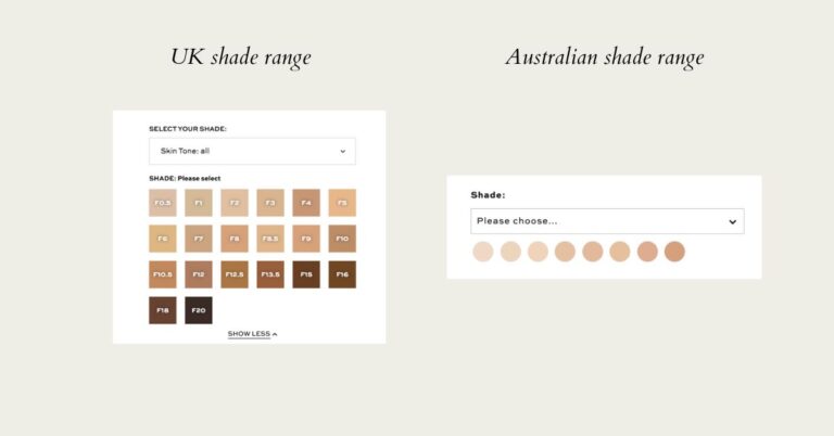 UK vs Australian makeup shade range comparison